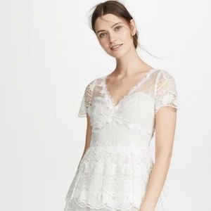 Marchesa Notte white tiered eyelet floral cocktail dress